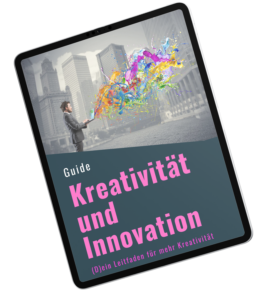 Ein Tablet wo steht "Leitfaden: kreativität und innovation"