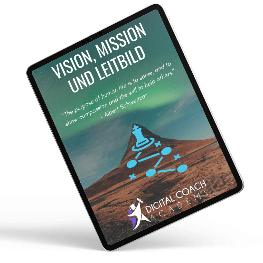 Tablet mit den Worten: "Strategieentwicklung:
vision, mission & Leitbild"