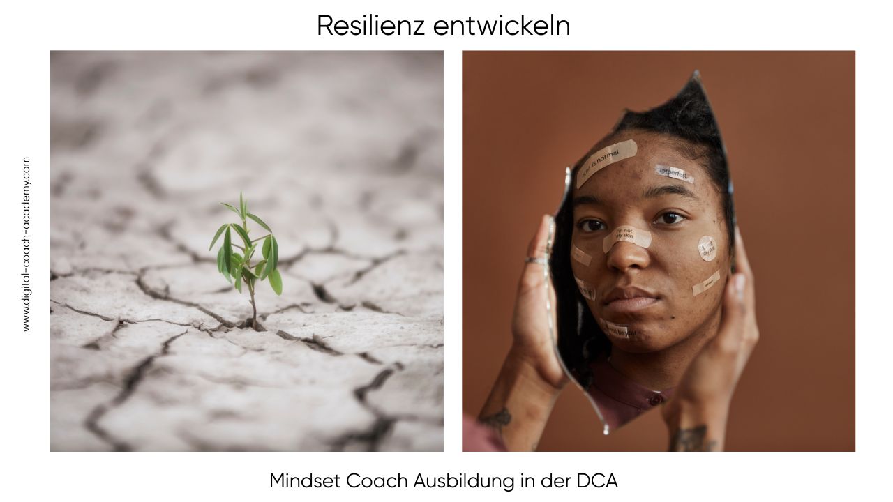 eine Frau mit Verbänden im Gesicht und einer Pflanze, die im Boden wächst -Mindset Coach Ausbildung 2025