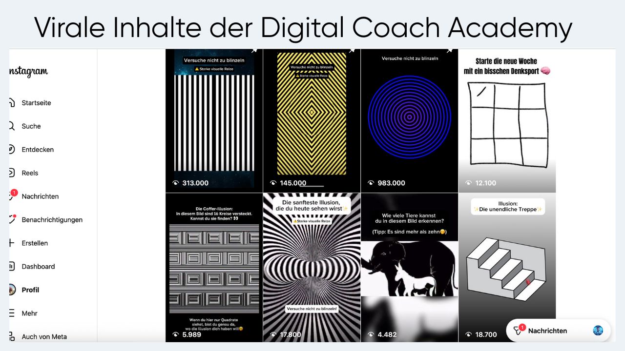Virale Inhalte der Digital Coach Academy Beispiel Instagram
